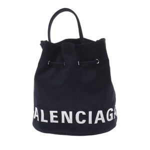 BALENCIAGA Drawstring Bucket Bag Black Canvas
